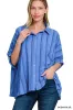 Zenana Woven Yarn-Dye Stripe Oversized Button Down Shirt sold by Charming Charlie