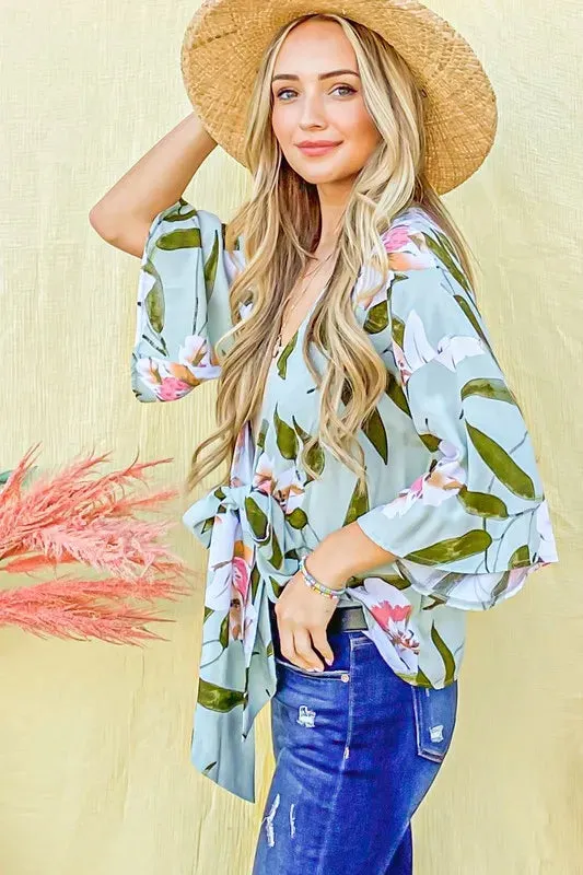 And The Why Front Tie Knot Floral Print Top sold by Charming Charlie product image thumbnail 2