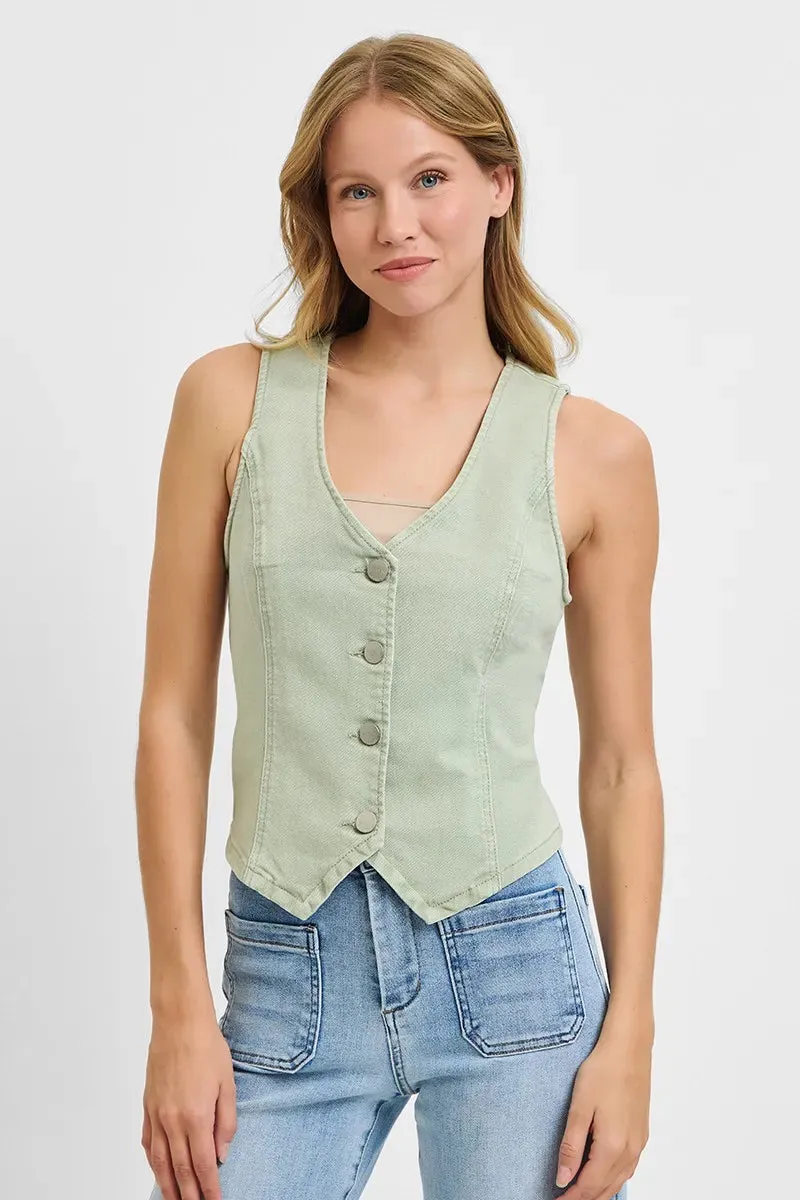 RISEN Full Size V Neck Button Down Vest Plus Size sold by Charming Charlie