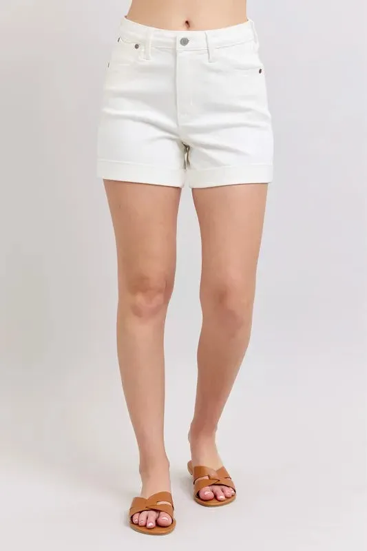 Judy Blue Full Size High Waist Double Roll Cuff Denim Shorts Plus Size sold by Charming Charlie