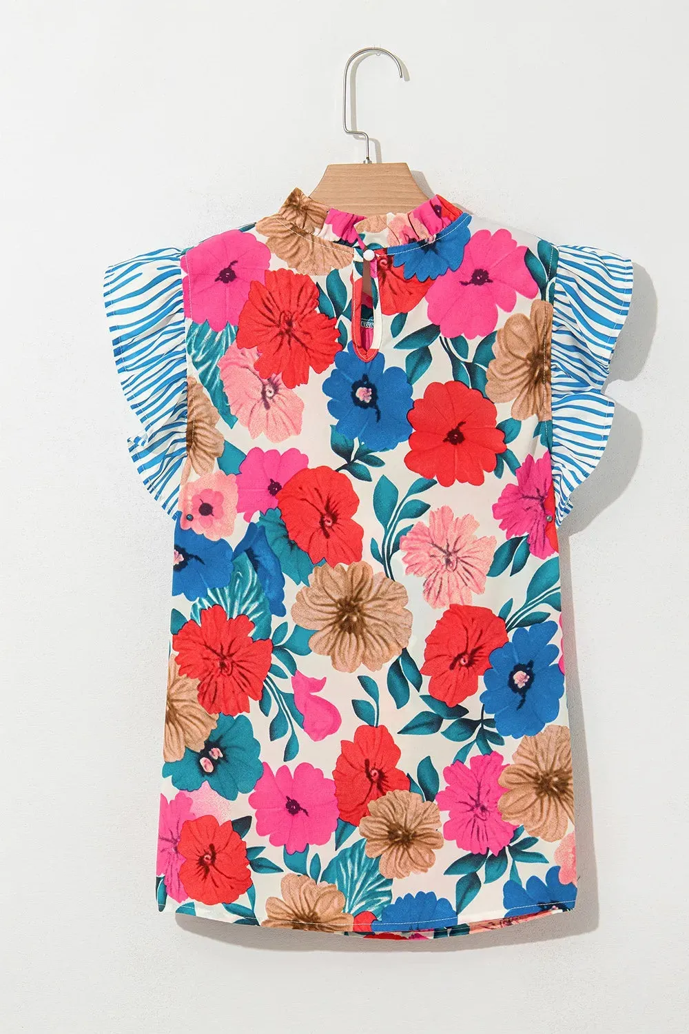 Floral Mock Neck Striped Cap Sleeve Blouse sold by Charming Charlie product image thumbnail 4