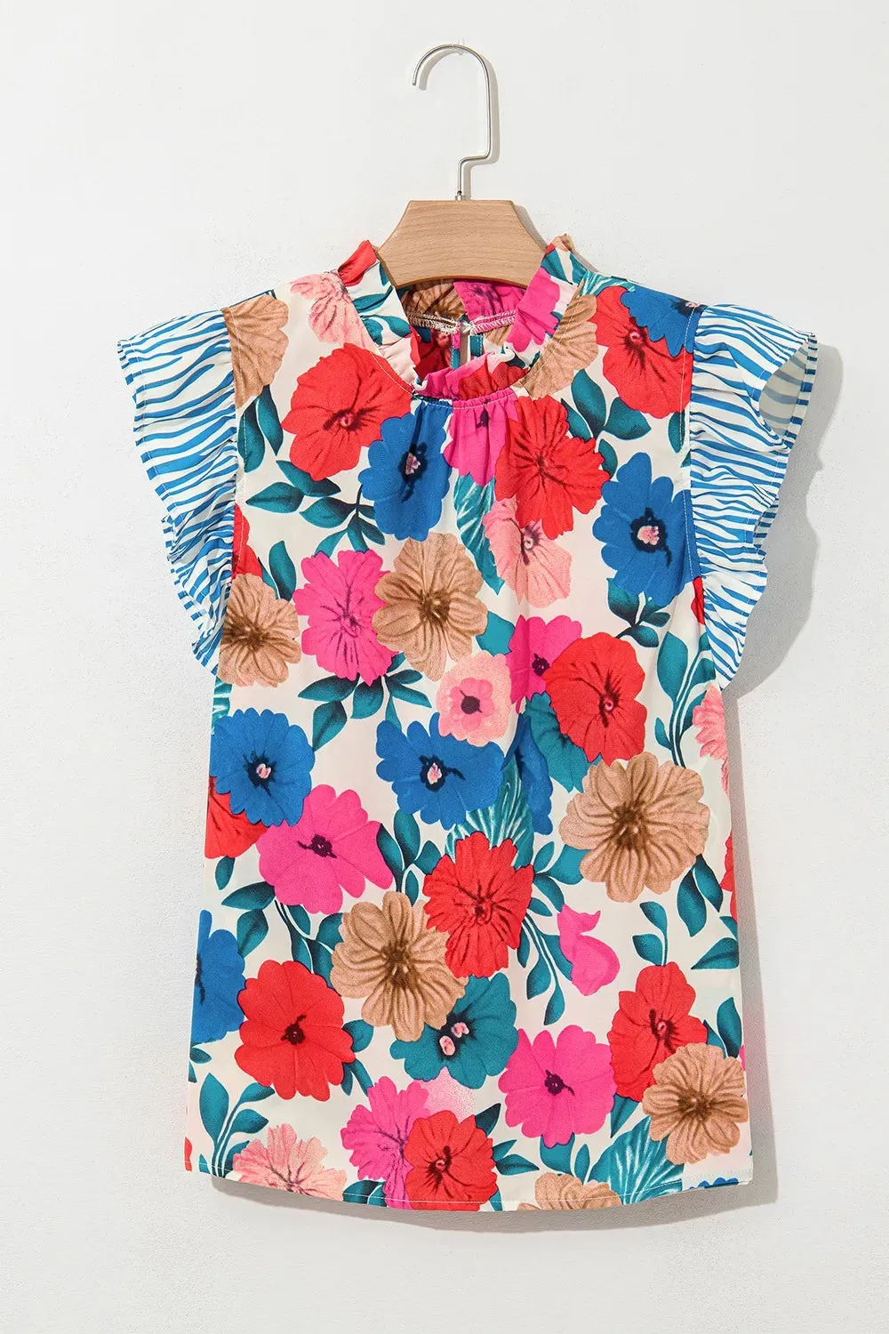 Floral Mock Neck Striped Cap Sleeve Blouse sold by Charming Charlie product image thumbnail 3