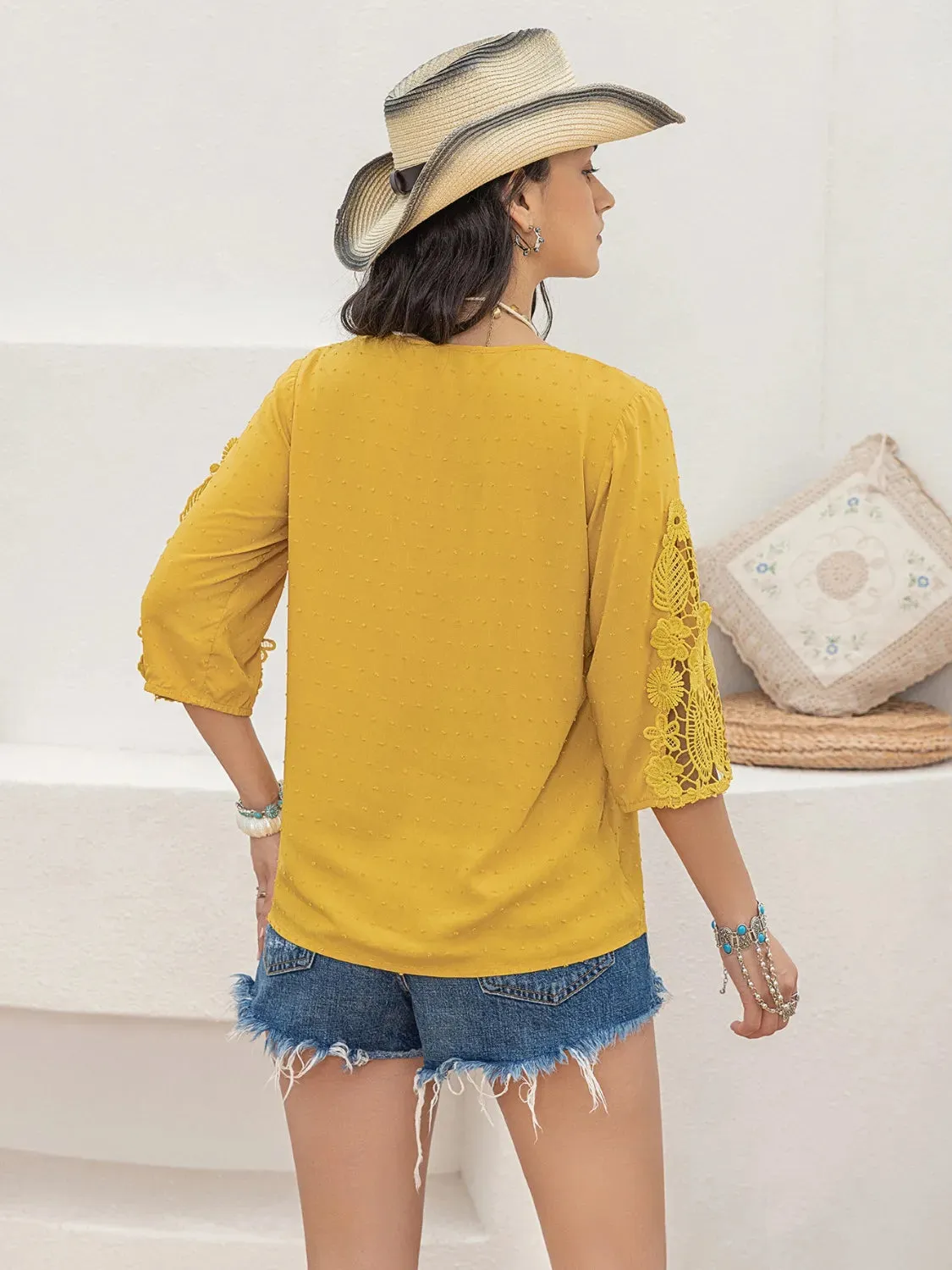 V-Neck Lace Three-Quarter Sleeve Top sold by Charming Charlie product image thumbnail 5