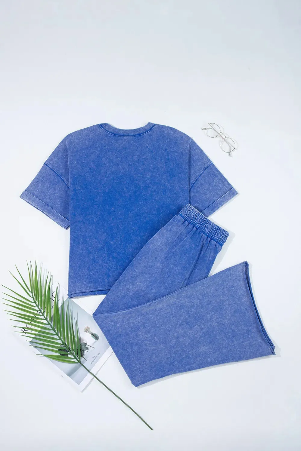 Acid Wash Star Patched Rolled Trim Top and Pants Set sold by Charming Charlie product image thumbnail 4