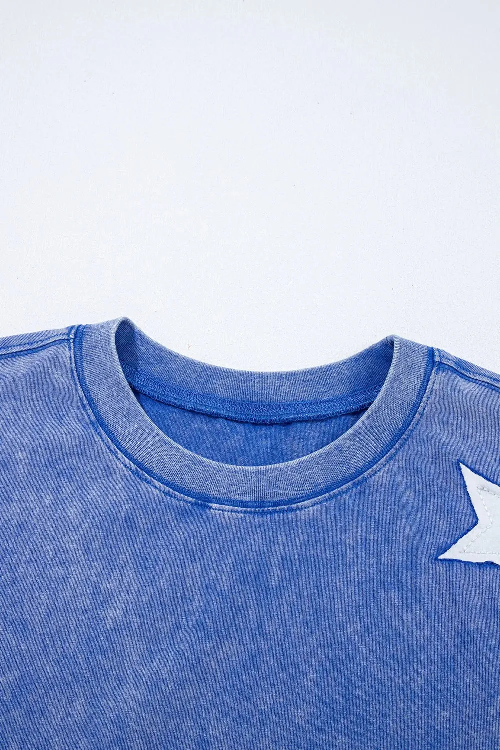 Acid Wash Star Patched Rolled Trim Top and Pants Set sold by Charming Charlie product image thumbnail 5