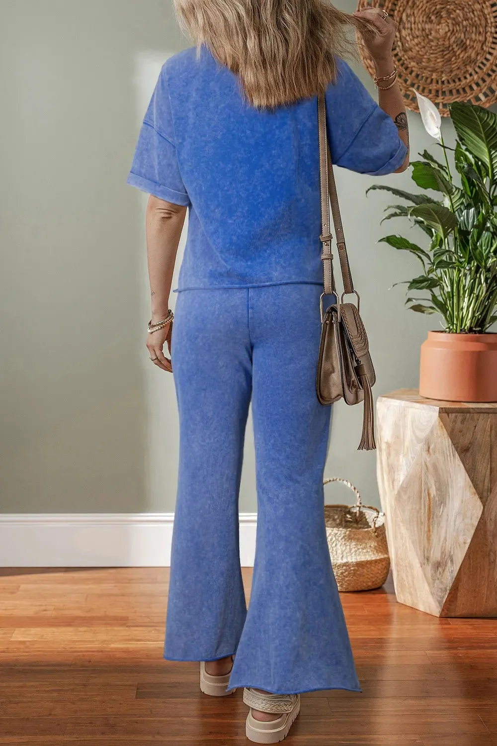 Acid Wash Star Patched Rolled Trim Top and Pants Set sold by Charming Charlie product image thumbnail 2