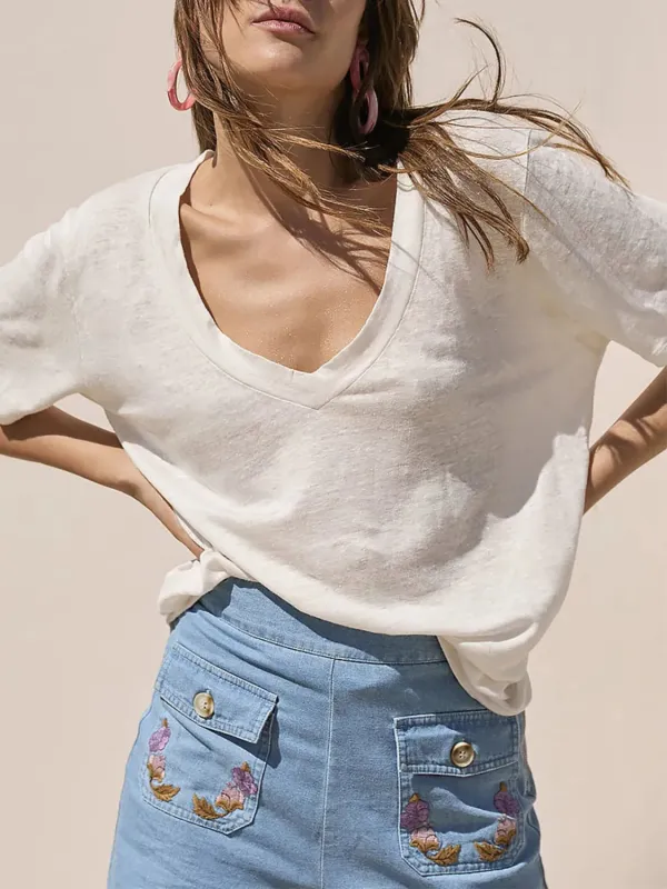 Solid V-Neck Short Sleeve T-Shirt sold by Charming Charlie