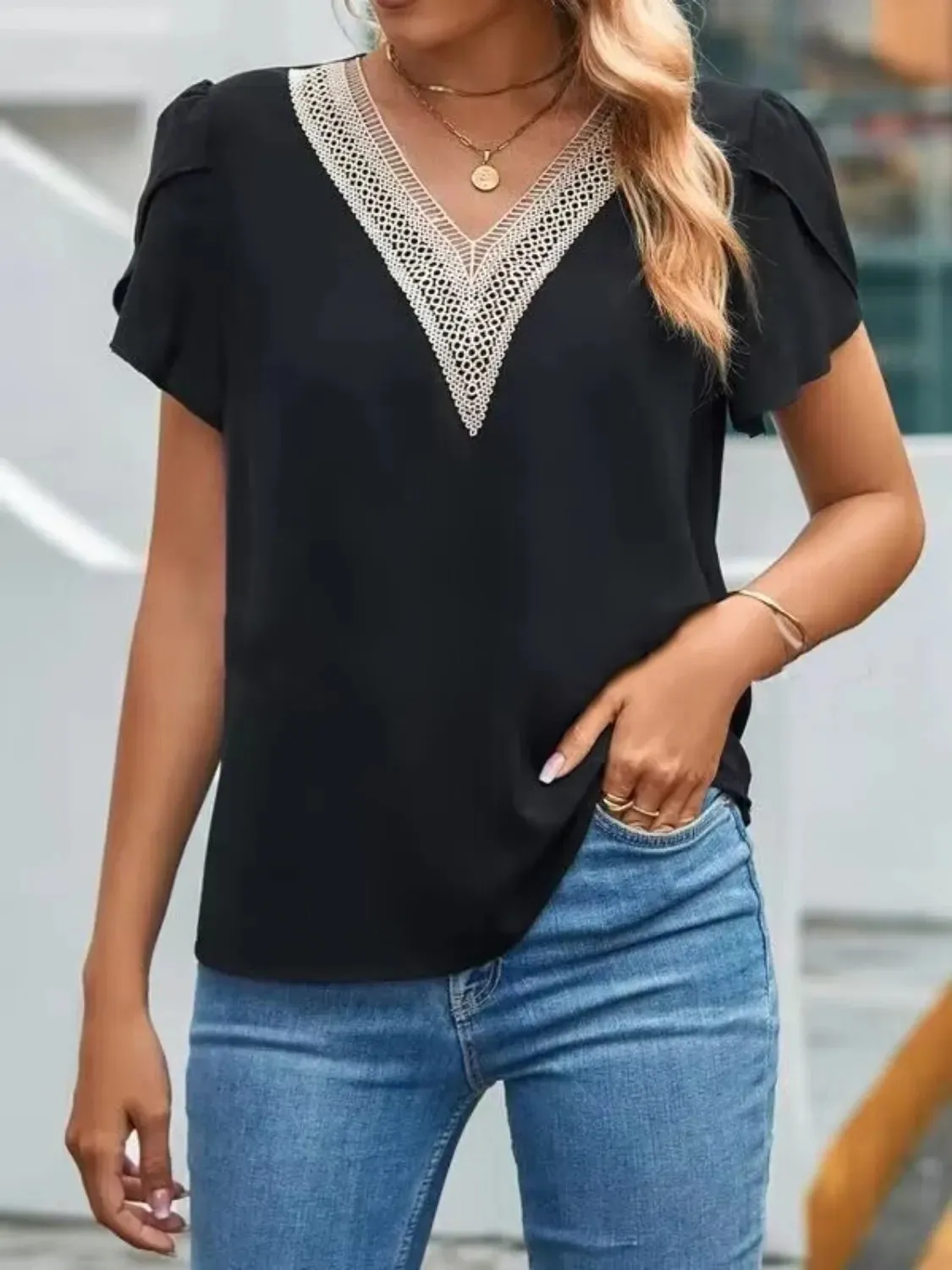 V-Neck Petal Sleeve Blouse sold by Charming Charlie product image thumbnail 4