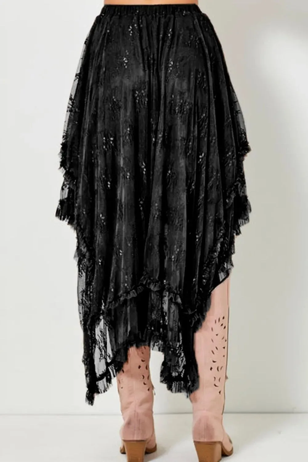 Elastic Waist Asymmetrical Lace Skirt sold by Charming Charlie product image thumbnail 3