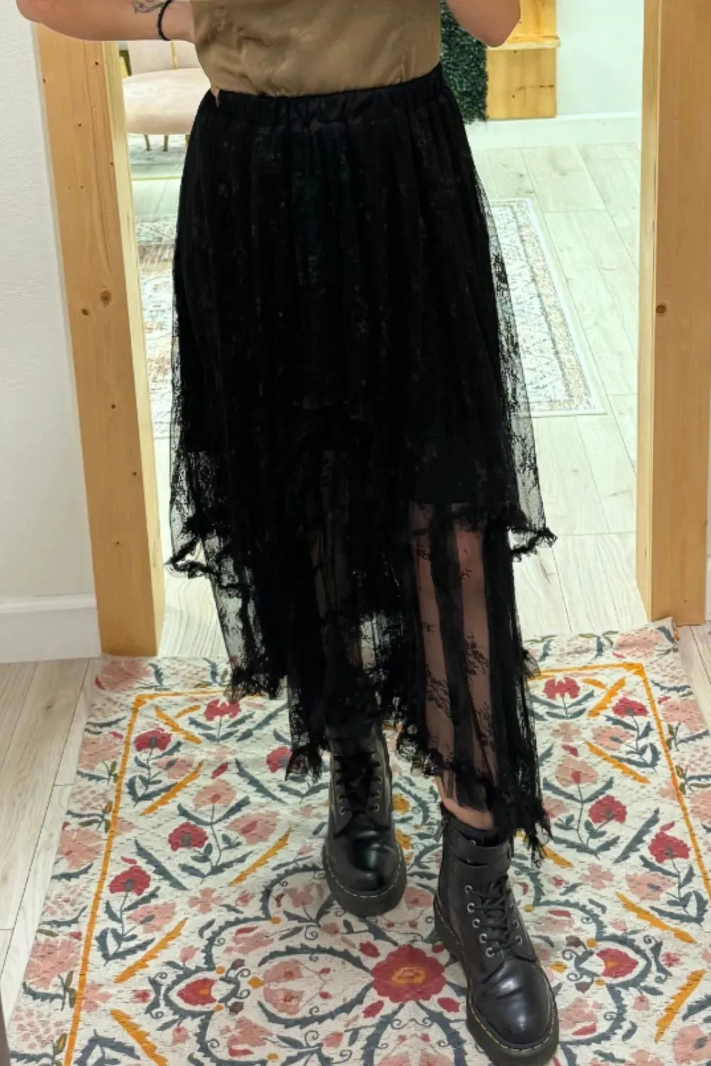 Elastic Waist Asymmetrical Lace Skirt sold by Charming Charlie product image thumbnail 5