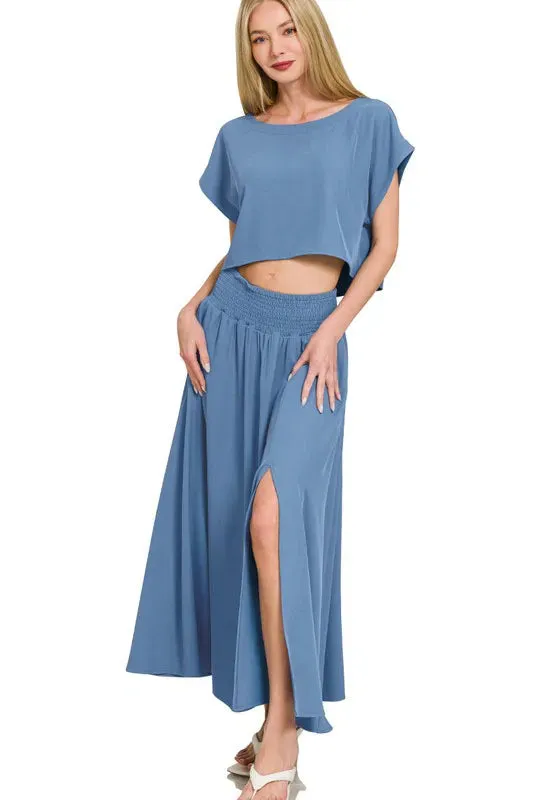 Zenana Heavy Woven Span Crop Tee & Skirt Set sold by Charming Charlie product image thumbnail 2