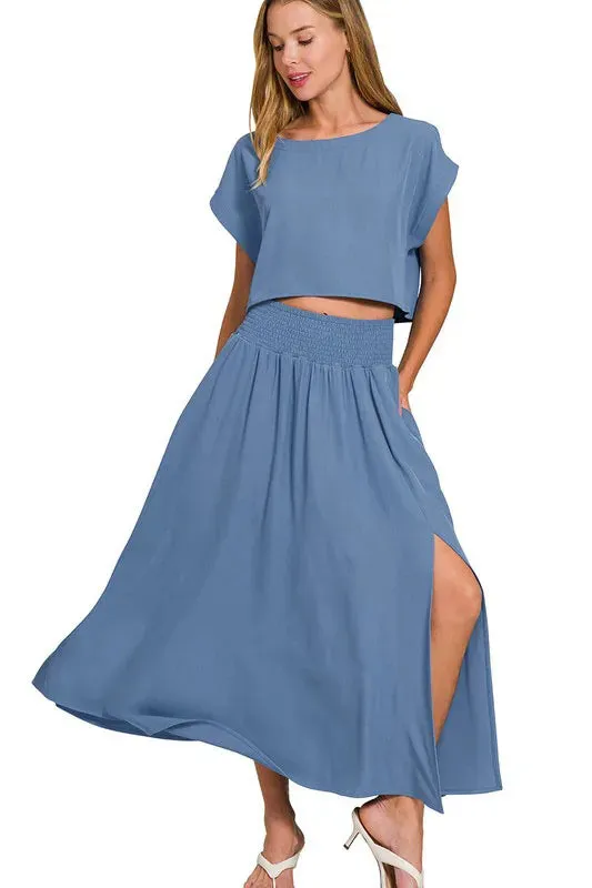 Zenana Heavy Woven Span Crop Tee & Skirt Set sold by Charming Charlie product image thumbnail 4