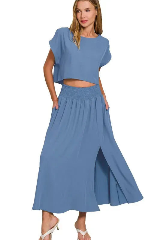 Zenana Heavy Woven Span Crop Tee & Skirt Set sold by Charming Charlie product image thumbnail 3