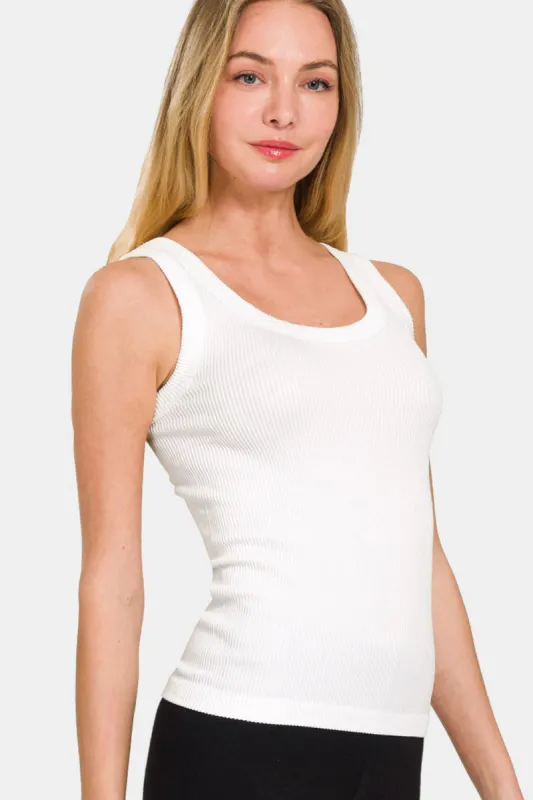 Zenana 2 Way Neckline Washed Ribbed Tank sold by Charming Charlie