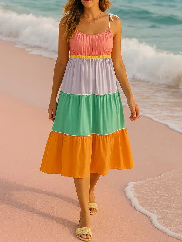 Cotton Color Tie Straps Block Maxi Dress sold by Charming Charlie