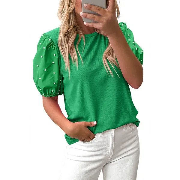 Ribbed Pearl Beaded Puff Sleeve Top sold by Charming Charlie product image thumbnail 3
