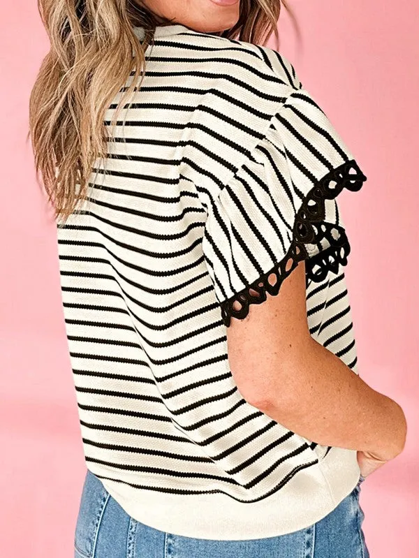 Cotton Stripe Scallop Lace Ruffle Sleeves Top sold by Charming Charlie product image thumbnail 4