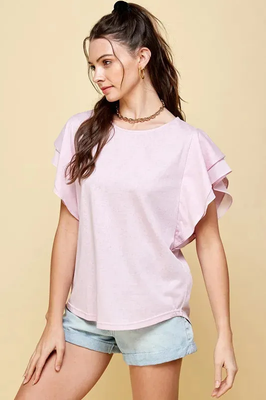 Lime 'N' Chili Round Neck Double Ruffle Cap Sleeve Top sold by Charming Charlie
