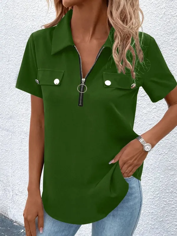 Zip Collar Short Sleeve Top sold by Charming Charlie