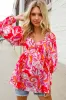 All For You Red Silky Floral Print Sweetheart Neck Long Sleeve Blouse sold by Charming Charlie