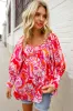 All For You Red Silky Floral Print Sweetheart Neck Long Sleeve Blouse sold by Charming Charlie
