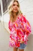 All For You Red Silky Floral Print Sweetheart Neck Long Sleeve Blouse sold by Charming Charlie