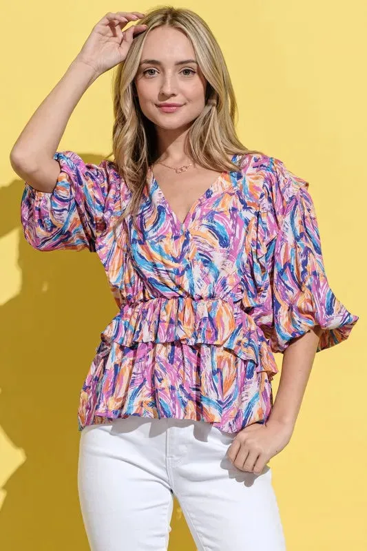 And The Why Printed Lantern Sleeve Blouse sold by Charming Charlie product image thumbnail 4