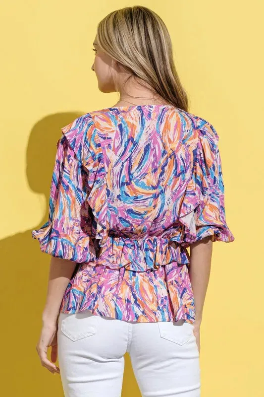 And The Why Printed Lantern Sleeve Blouse sold by Charming Charlie product image thumbnail 2