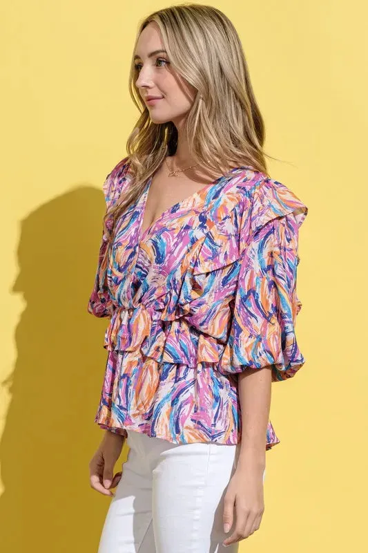 And The Why Printed Lantern Sleeve Blouse sold by Charming Charlie product image thumbnail 3