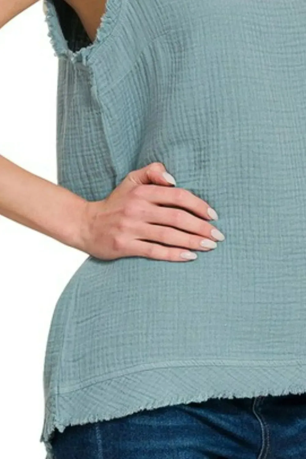 Zenana Double Gauze Raw Edge V-Neck Tank sold by Charming Charlie product image thumbnail 3