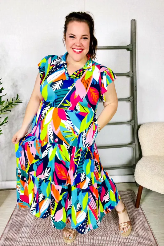 PLUS Feel Your Best Tropical Floral Collar V Neck Midi Dress sold by Charming Charlie