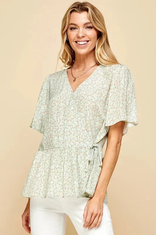 Lime 'N' Chili Ditsy Print V-Neck Short Sleeve Wrap Blouse sold by Charming Charlie product image thumbnail 5