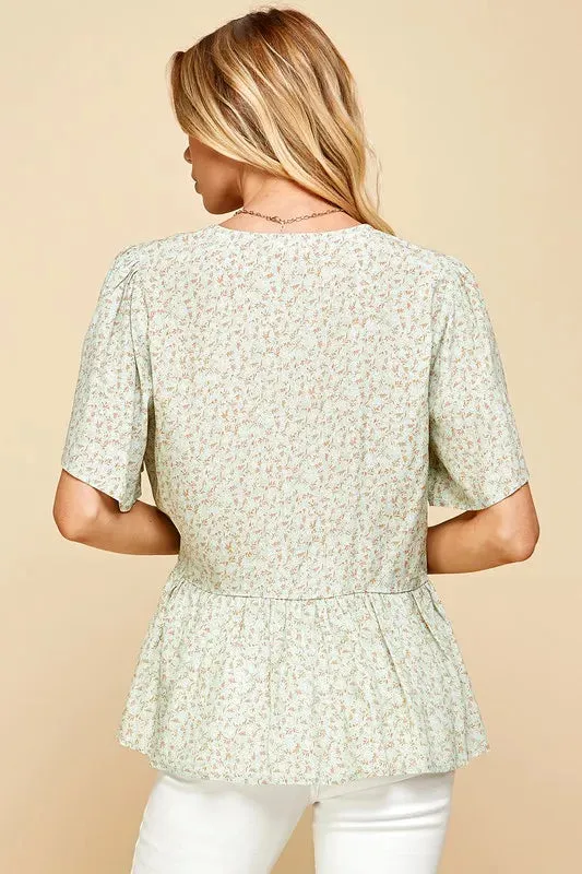 Lime 'N' Chili Ditsy Print V-Neck Short Sleeve Wrap Blouse sold by Charming Charlie product image thumbnail 3