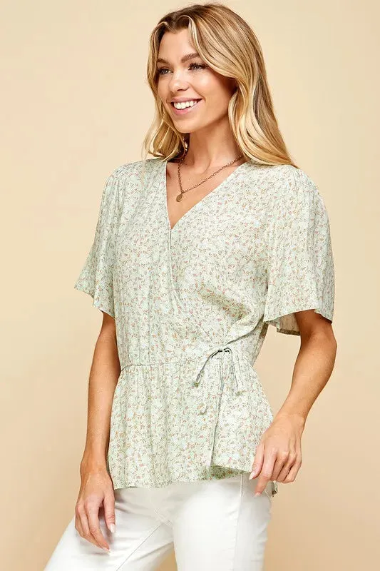 Lime 'N' Chili Ditsy Print V-Neck Short Sleeve Wrap Blouse sold by Charming Charlie product image thumbnail 4