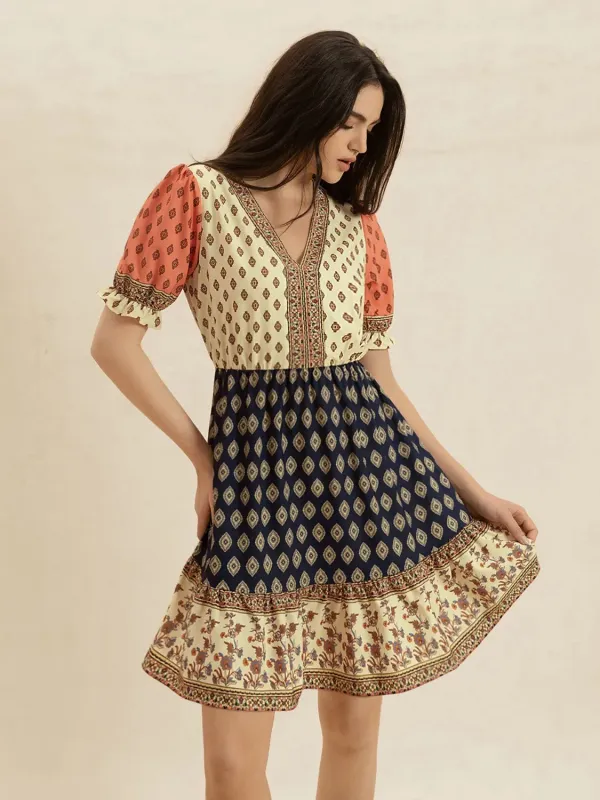 Printed V-Neck Short Sleeve Dress sold by Charming Charlie