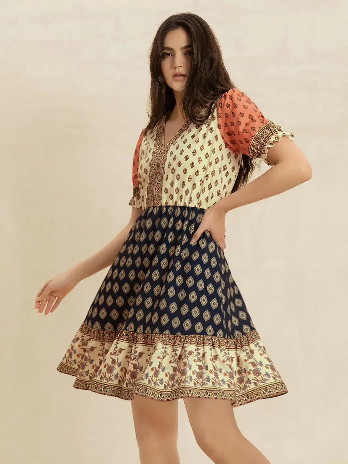 Printed V-Neck Short Sleeve Dress sold by Charming Charlie product image thumbnail 4