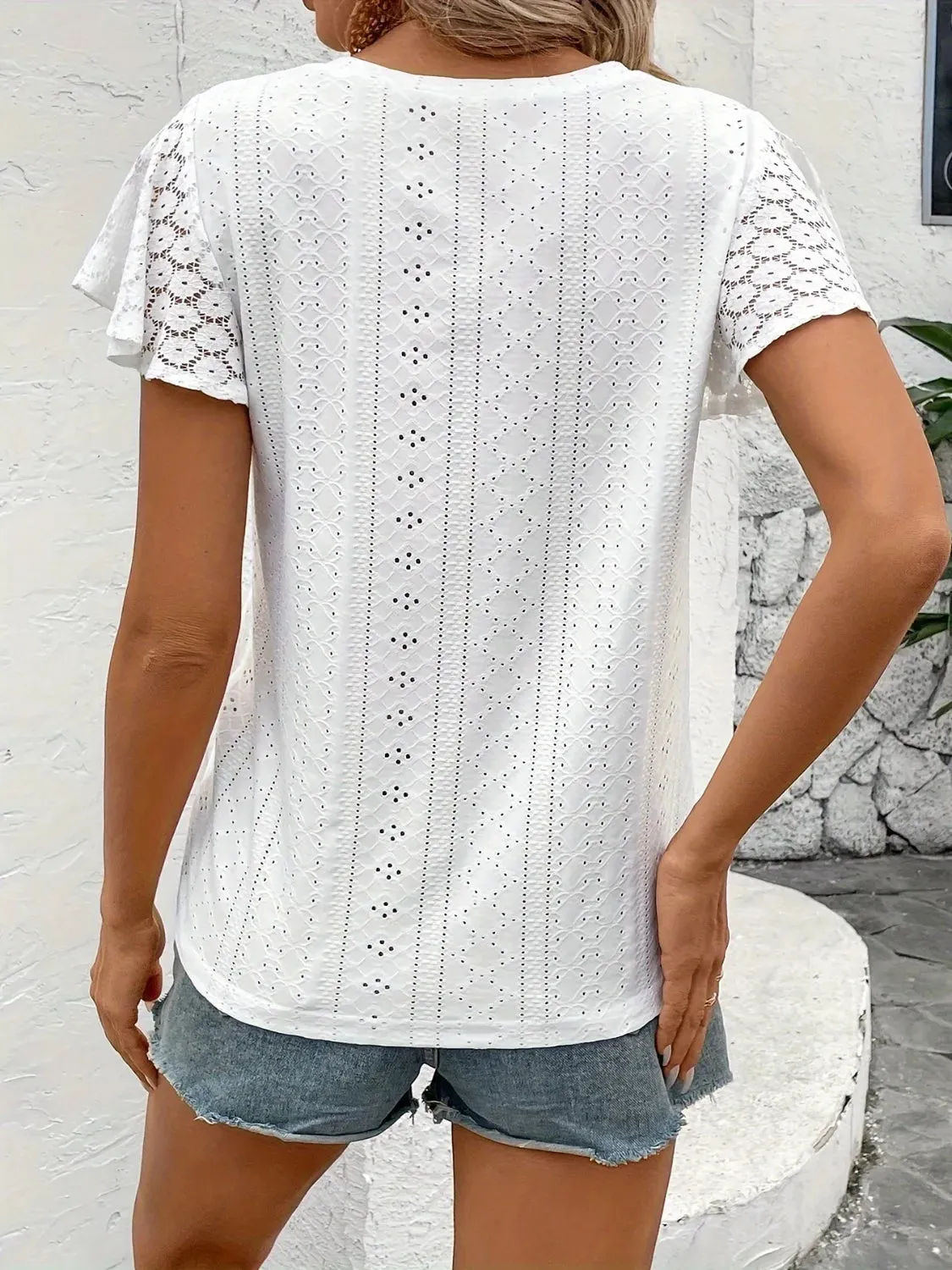 Eyelet V-Neck Flutter Sleeve Blouse sold by Charming Charlie product image thumbnail 2