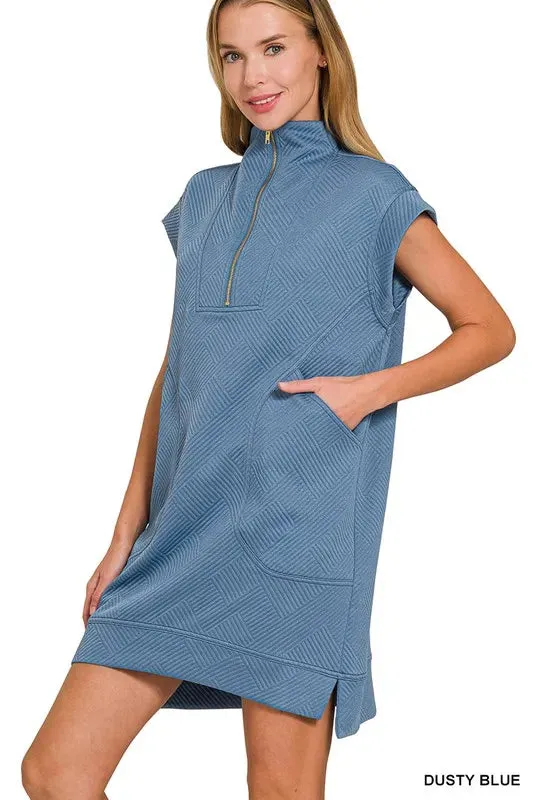 Zenana Textured Knit Jacquard Quarter Zipper Mini Dress sold by Charming Charlie product image thumbnail 2