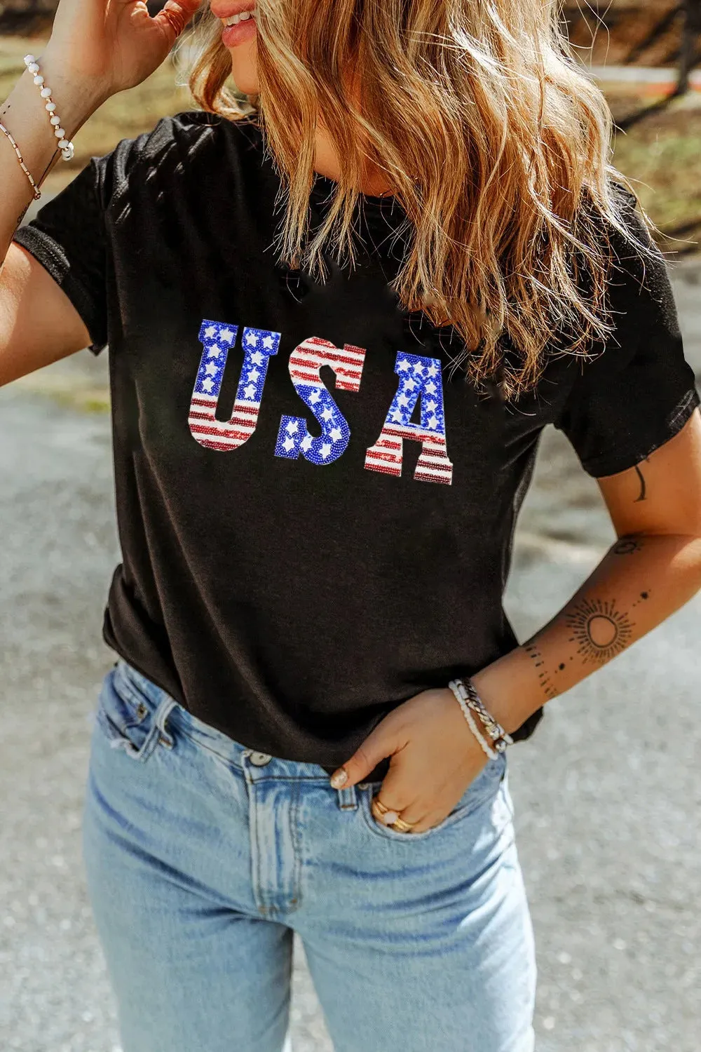 USA Round Neck Short Sleeve T-Shirt sold by Charming Charlie product image thumbnail 2