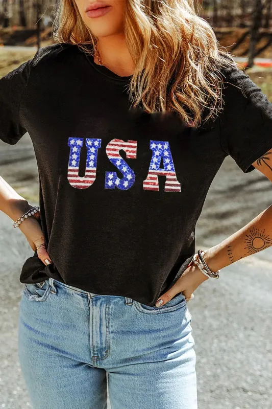 USA Round Neck Short Sleeve T-Shirt sold by Charming Charlie