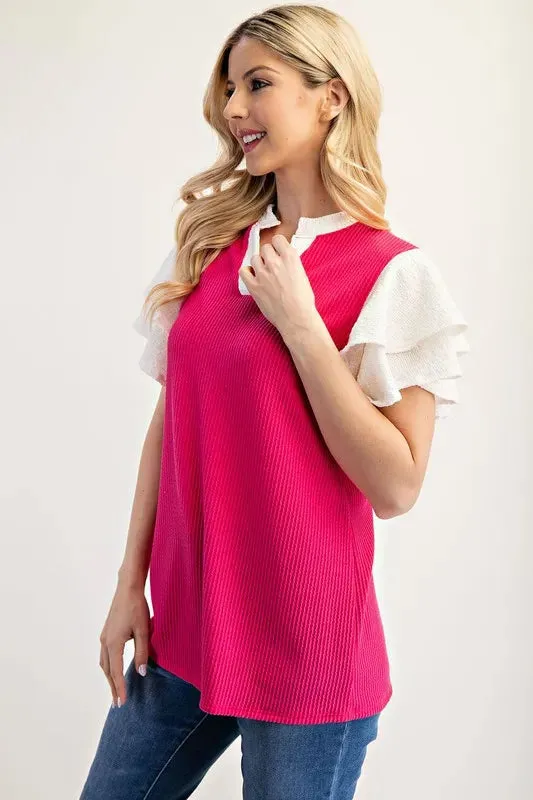 Celeste Full Size Solid Color Top with Ruffle Layered Sleeves Plus Size sold by Charming Charlie product image thumbnail 2