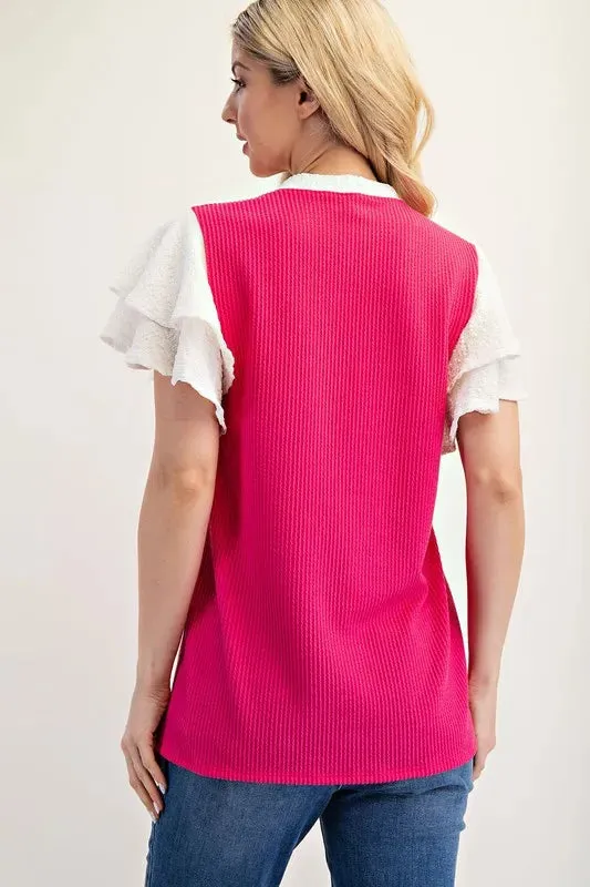 Celeste Full Size Solid Color Top with Ruffle Layered Sleeves Plus Size sold by Charming Charlie product image thumbnail 3