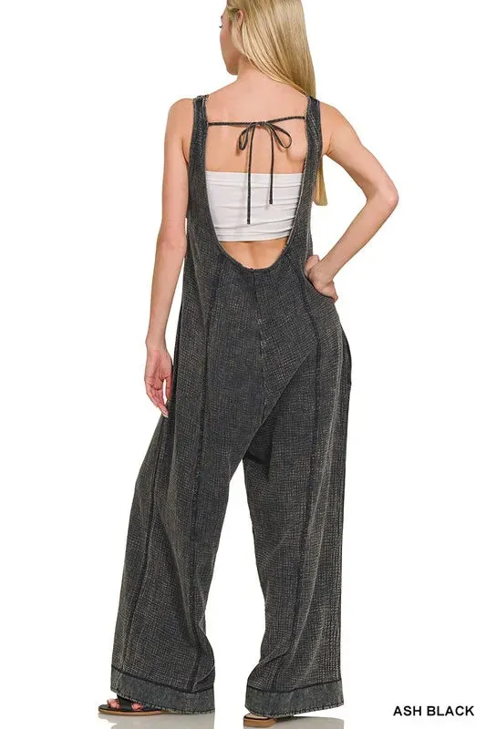 Zenana Double Gauze Washed Wide Leg Overalls sold by Charming Charlie product image thumbnail 2