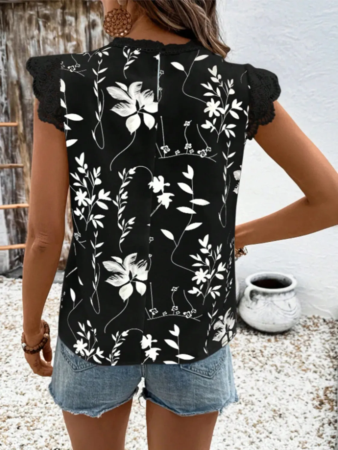 Lace Detail Printed Cap Sleeve Blouse sold by Charming Charlie product image thumbnail 3