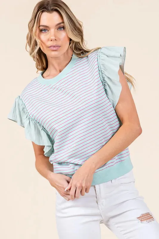 Lime 'N' Chili Striped Contrast Ruffle Detail Sleeveless Top sold by Charming Charlie product image thumbnail 4
