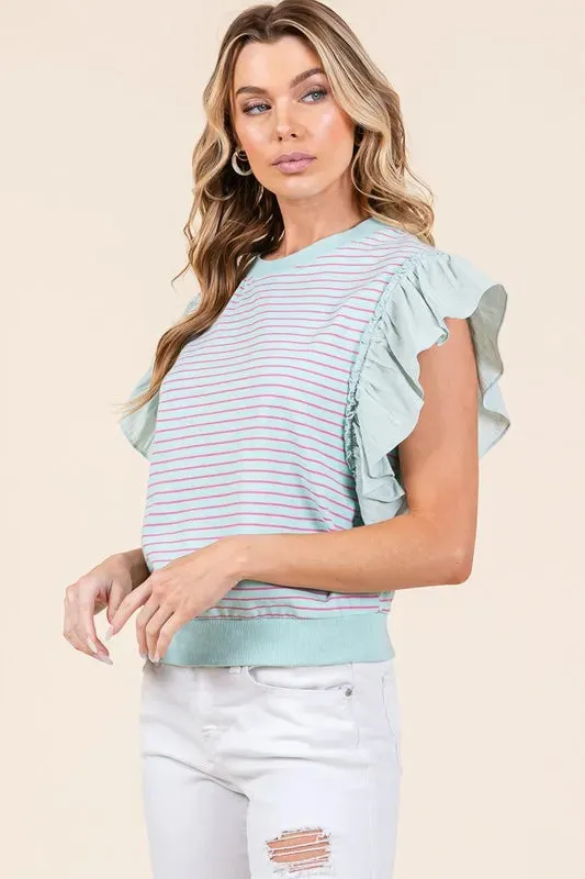 Lime 'N' Chili Striped Contrast Ruffle Detail Sleeveless Top sold by Charming Charlie product image thumbnail 3