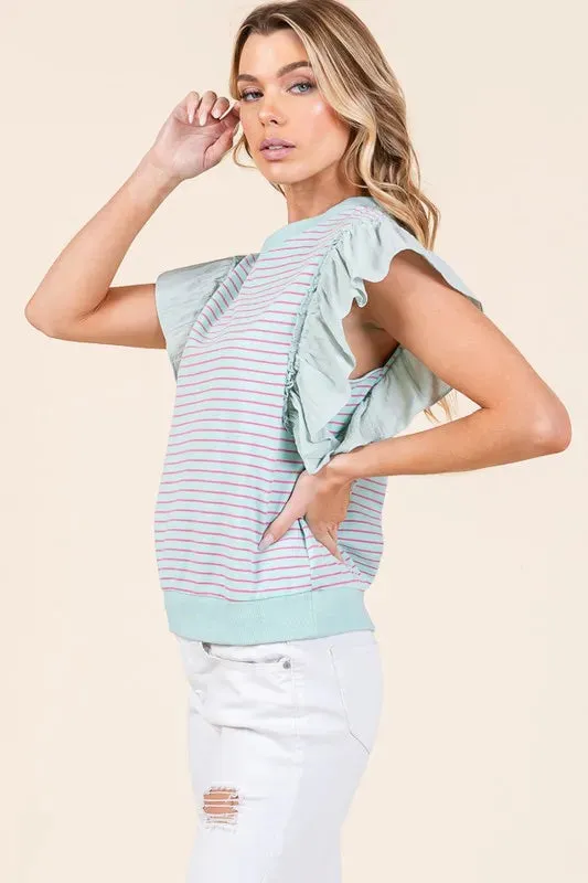 Lime 'N' Chili Striped Contrast Ruffle Detail Sleeveless Top sold by Charming Charlie product image thumbnail 2