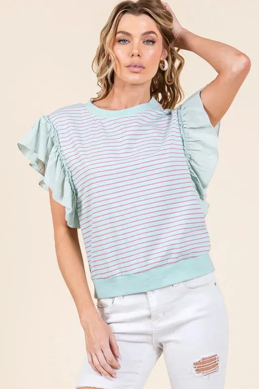Lime 'N' Chili Striped Contrast Ruffle Detail Sleeveless Top sold by Charming Charlie product image thumbnail 5