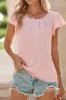 Solid Color Flounce Sleeve Pleated Round Neck Blouse sold by Charming Charlie