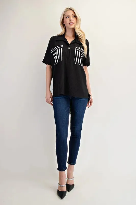 Celeste Full Size Rib Knit Collared Top with Striped Pockets Plus Size sold by Charming Charlie product image thumbnail 5